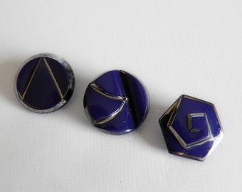 Modern Blue Glass Buttons Silver Luster