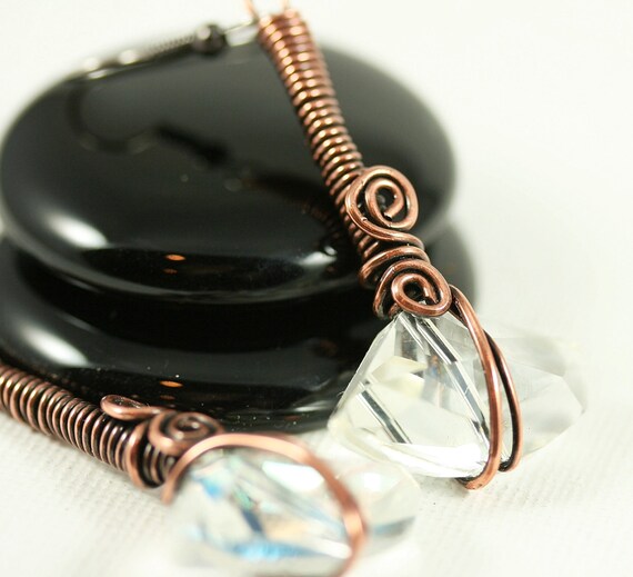 Large Crystal Copper Drop Earring Clear color