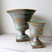 Vintage / Teal and Gold Ceramic Pedestal Planters