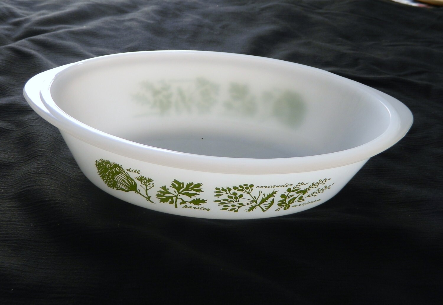 Vintage Glasbake J235 Herbal Herb Oval 1 Qt. Oval Baking Dish