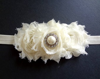 Items similar to Flower Girl Headband, Ivory Flower Headband, Ivory ...