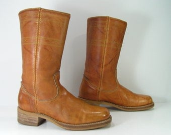 campus cowboy boots womens 6 b m camel tan vintage acme leather western cowgirl