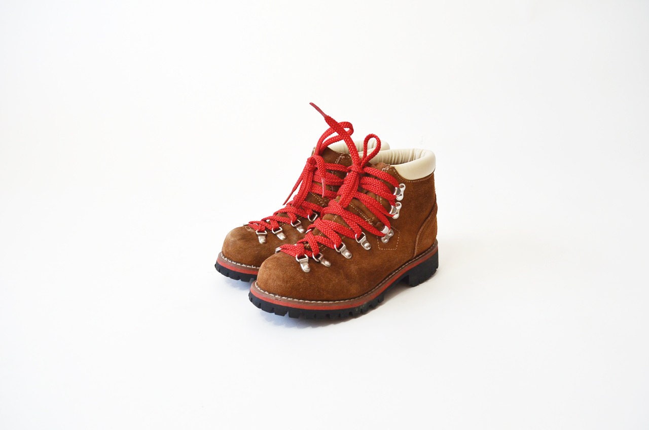 brown walking boots red laces