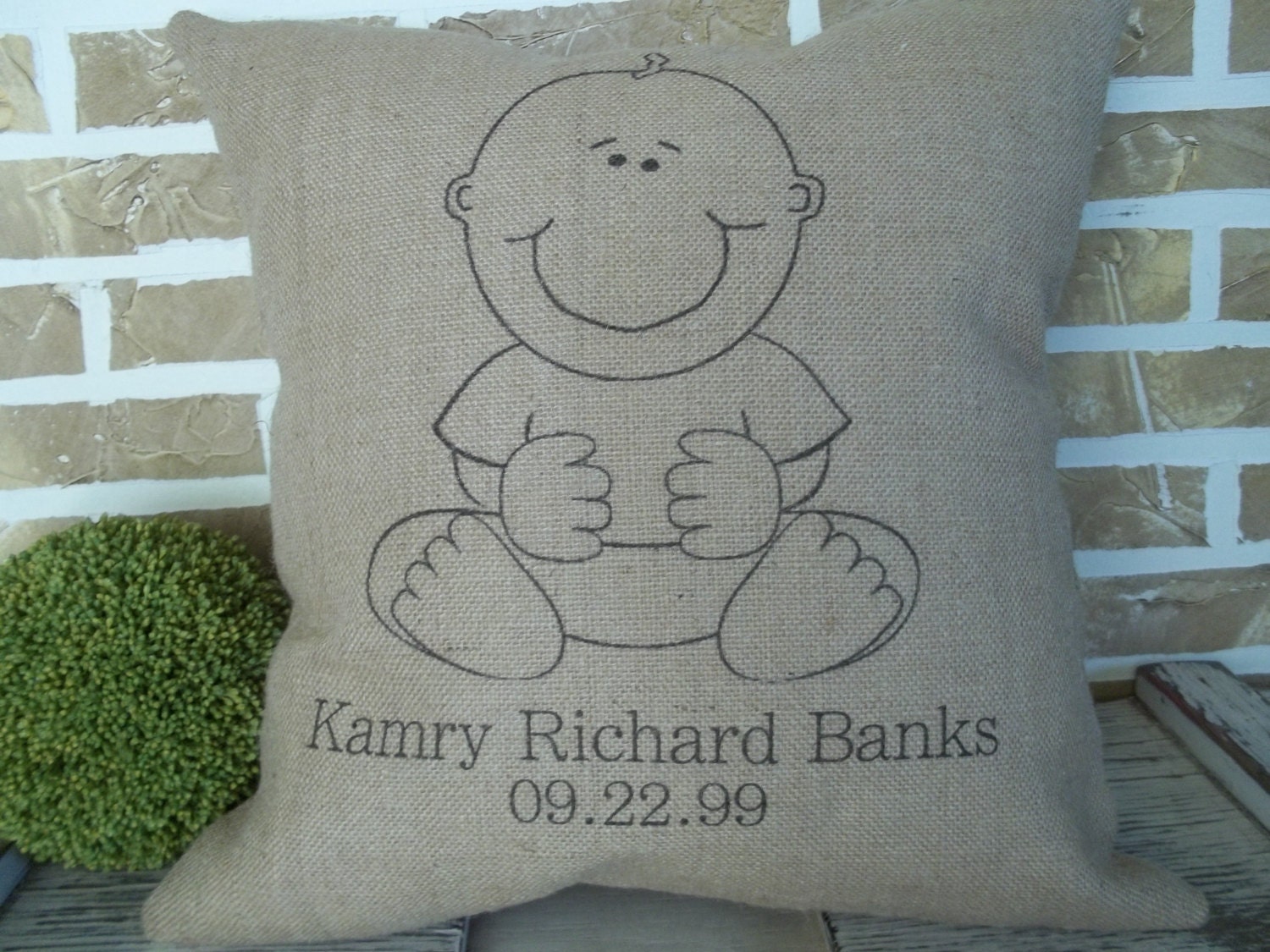 Baby Boy Pillow Personalized Burlap Insert by SimplyFrenchMarket