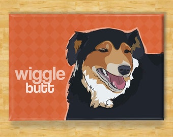 Australian Shepherd Magnet - Wiggle Butt - Black Australian Shepherd Gift Fridge Refrigerator Dog Magnets