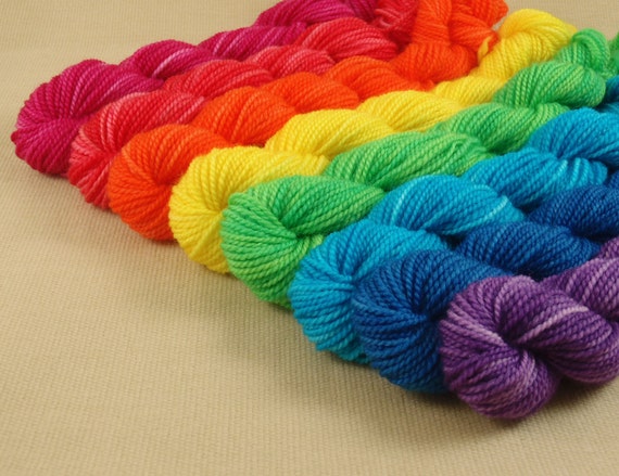 Mini Skeins Rainbow Set of 8 Hand Dyed Fingering Sock