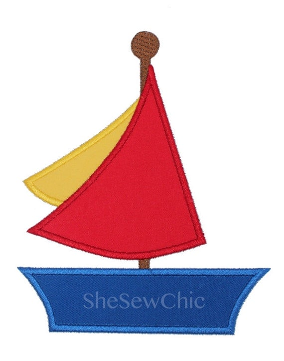 Sailboat Applique Machine Embroidery Design by SugarBeachDesigns