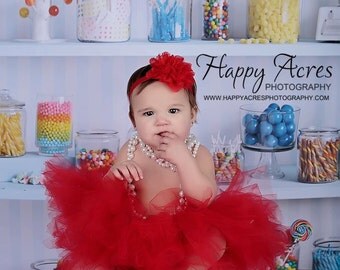 RED TUTU with shabby chic style headband....newborn tutu....baby tutu....photography prop....size nb-2T
