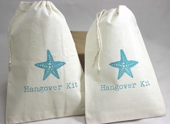 10 Beach Starfish / Hangover Kit - Organic Cotton Drawstring Bags - Great for Bachelorette or Bachelor Parties 5x7 Il_570xn