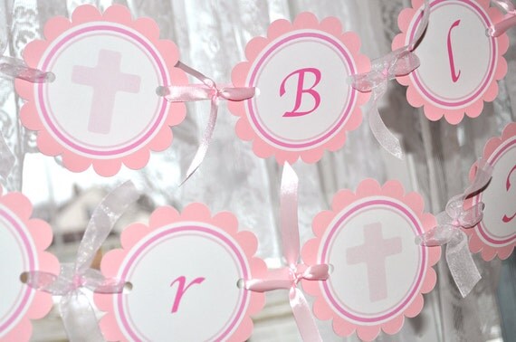 Girls Baptism Banner - First Communion Banner - Baptism or First Communion Party Decorations Il_570xn