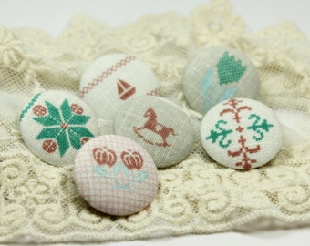 Fairy tale Elements Mix and Match Shabby Chic Style Fabric Buttons,1 inch. (6 in a set)
