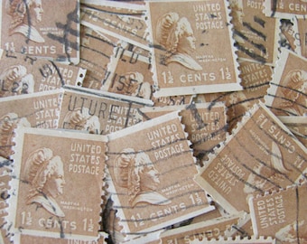 First Lady 50 Vintage 1930s 1 1/2 cent Martha Washington US Postage Stamps Almond Brown Cappucino Natural Feminism Scott 805 Philately