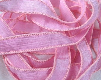 Hand Dyed Silk Ribbons - Jewelry Bracelet - Fairy Ribbon - Quintessence - Pink Crinkle