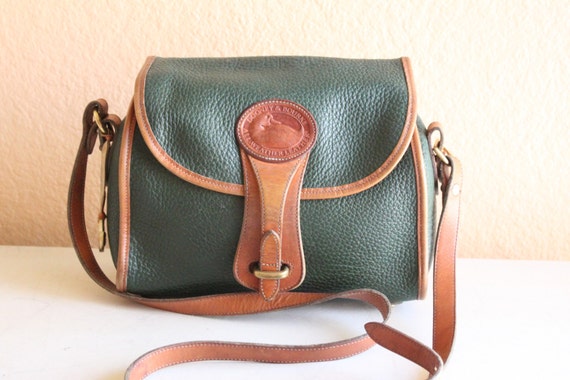 Dooney and Bourke Hunter Green Pebble Leather and Tan Color