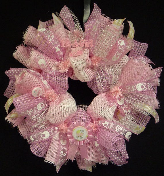 Its A Girl Baby Girl Wreath Poly Mesh Wreath Baby Shower