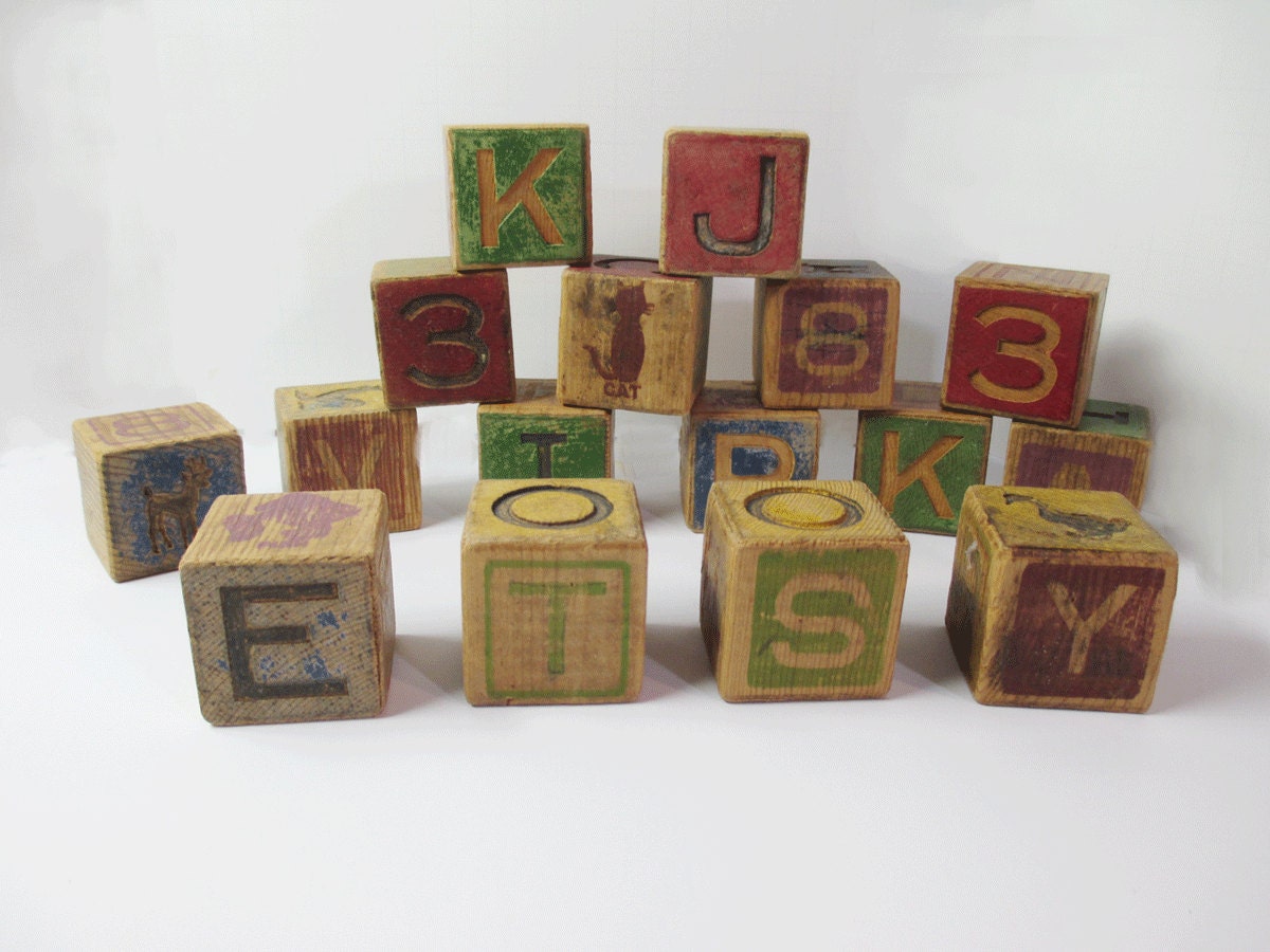 Vintage Set Of Wooden Toy Blocks 16 Pieces By Urbanrenewaldesigns 232