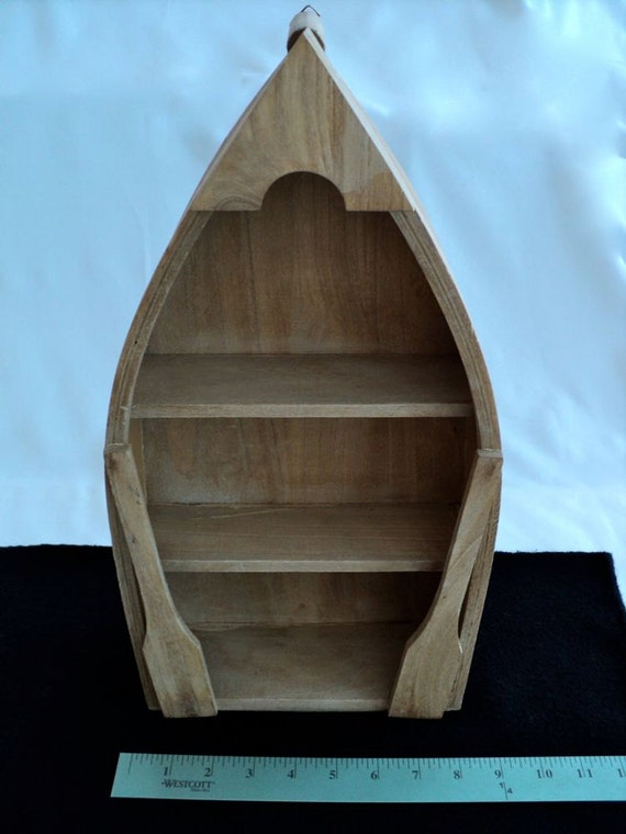 unfinished wood boat with oars 16-1/4 high