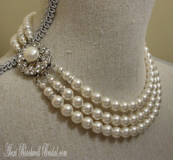 Jackie O Pearl Necklace vintage style 3 by AlexiBlackwellBridal