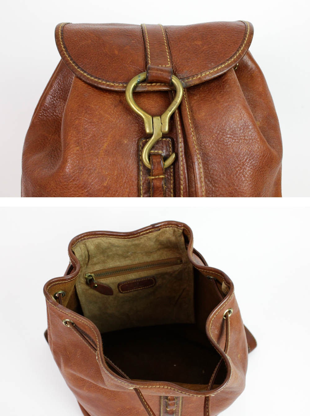 Ralph Lauren brown leather backpack / drawstring rucksack