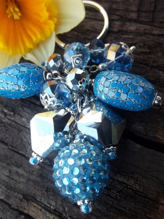 Stunning Blue Beaded Keychain