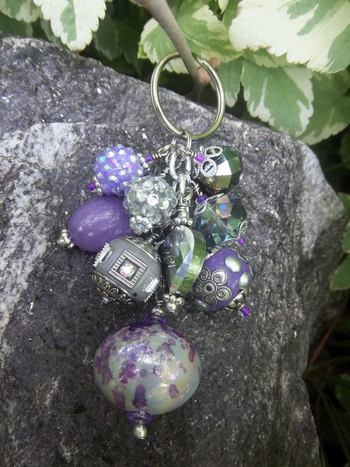 Purple & Grey Beaded Keychain