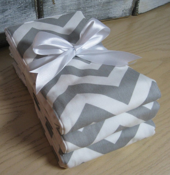 Gray and White Chevron Diaper Burp cloths Set by MyRaggyObsession