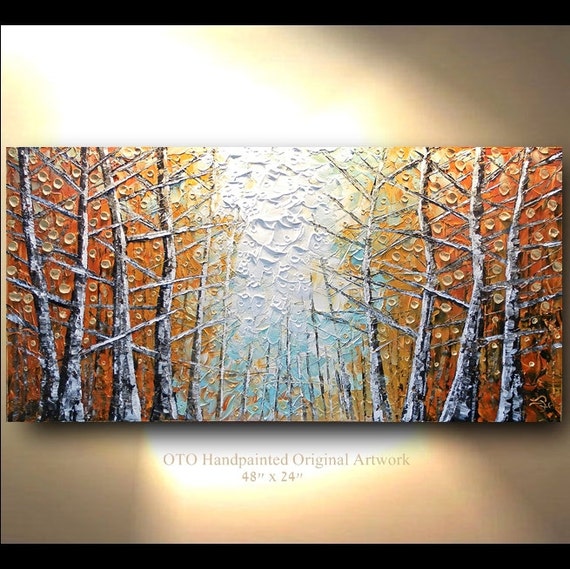 ORIGINAL Painting 24x48 Large Gold Leaf Birch Tree Abstract