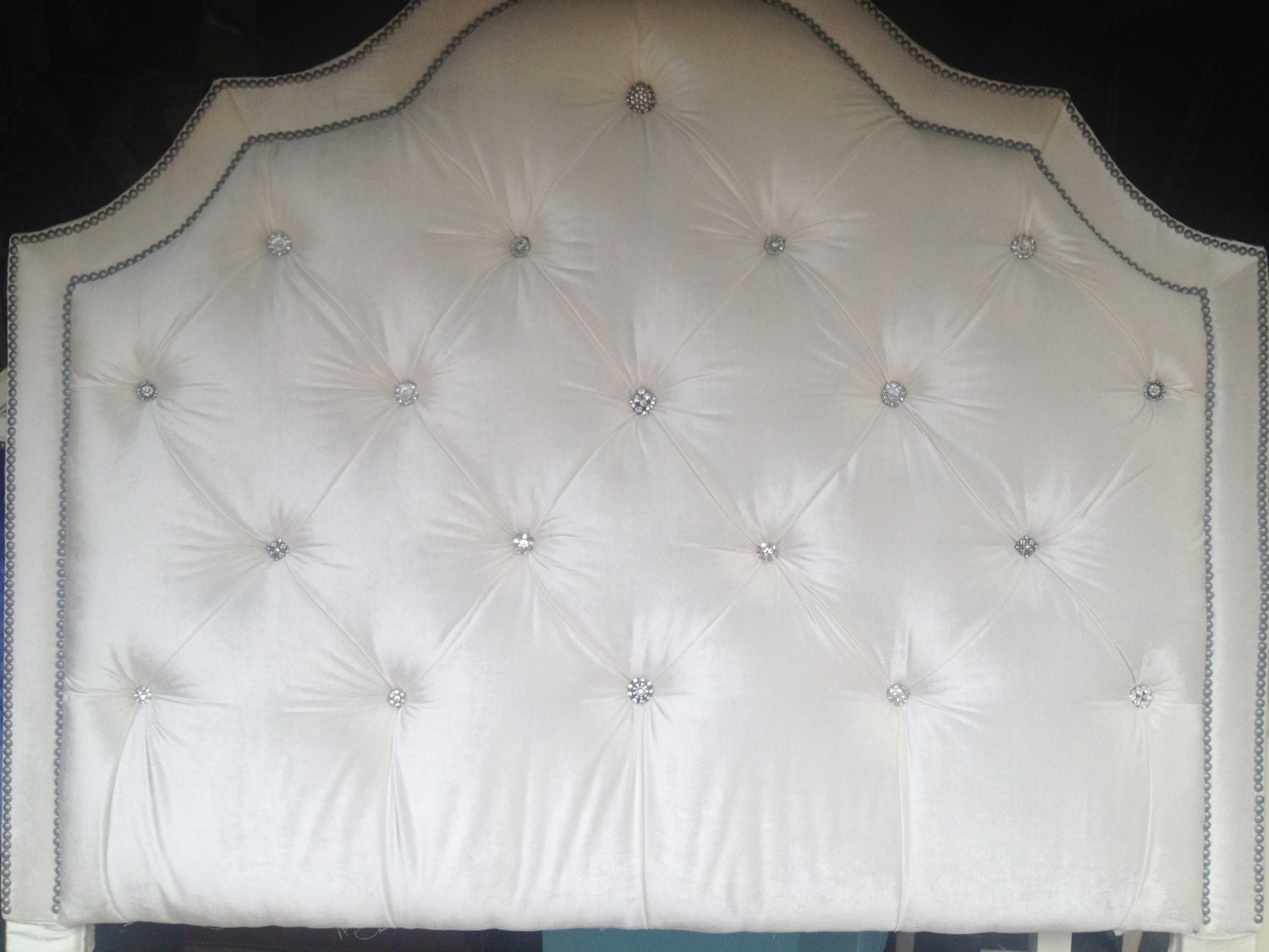 Custom Upholstered Headboard Queen Velvet Rhinestone Nailheads