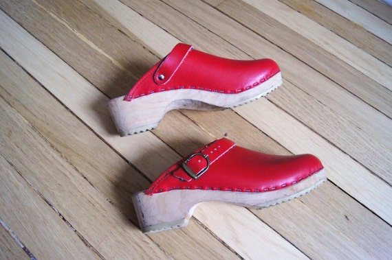 Vintage 70s 80s Swedish Red Clog Shoes
