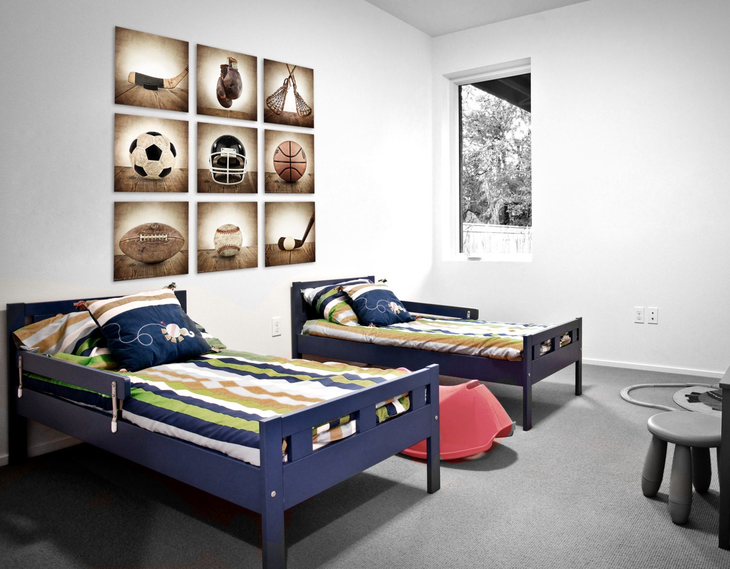 Vintage Square Sports Collection Set of Nine Canvases Ready