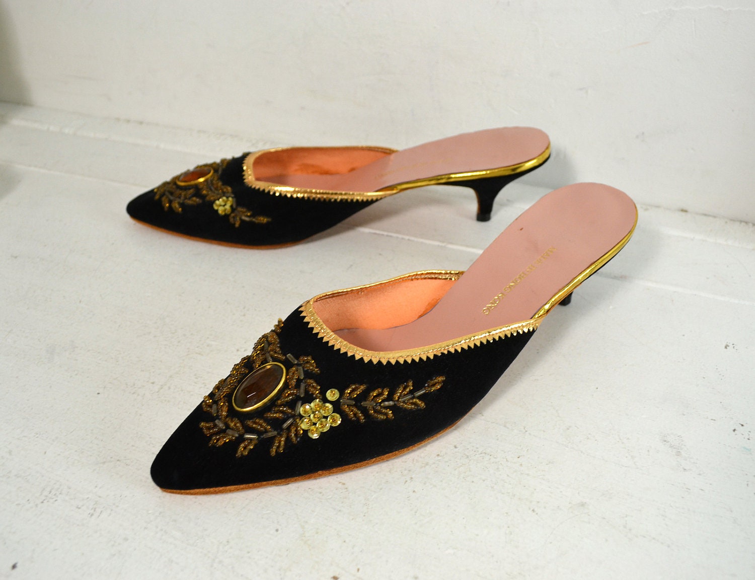Vintage 1960�s Mules / Slip On Shoes // Beaded Black Vintage 1960�s Mules / Slip On Shoes // Beaded Black
