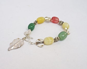 Agate Bracelet, Multicolor Bracelet, Charm Bracelet, Gemstone Bracelet, Handmade Jewelry, UK Seller