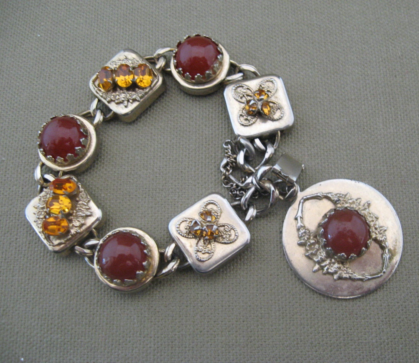 Stone Chunky Charm Bracelet Vintage Kafin New York Signed