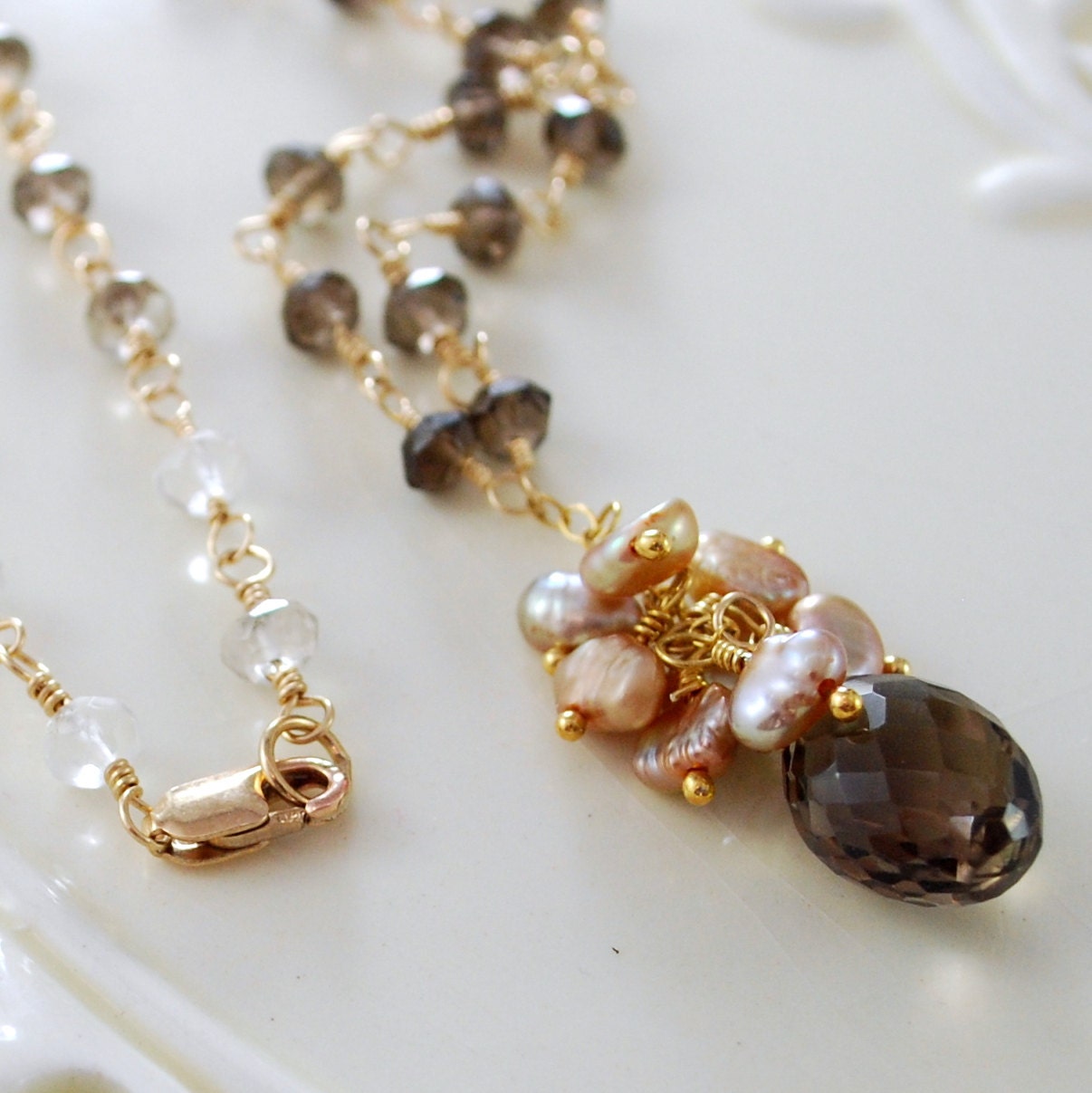 Chocolate Brown Smoky Quartz Gemstone Necklace by livjewellery