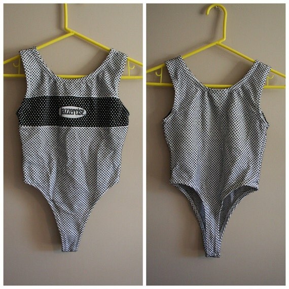 Vintage black and white dot Jazzercise leotard Size small