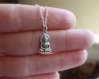 Silver Buddha Necklace - Sterling Silver Buddha Pendant . Yoga Jewelry . Buddhism . Spirituality . Be Here Now