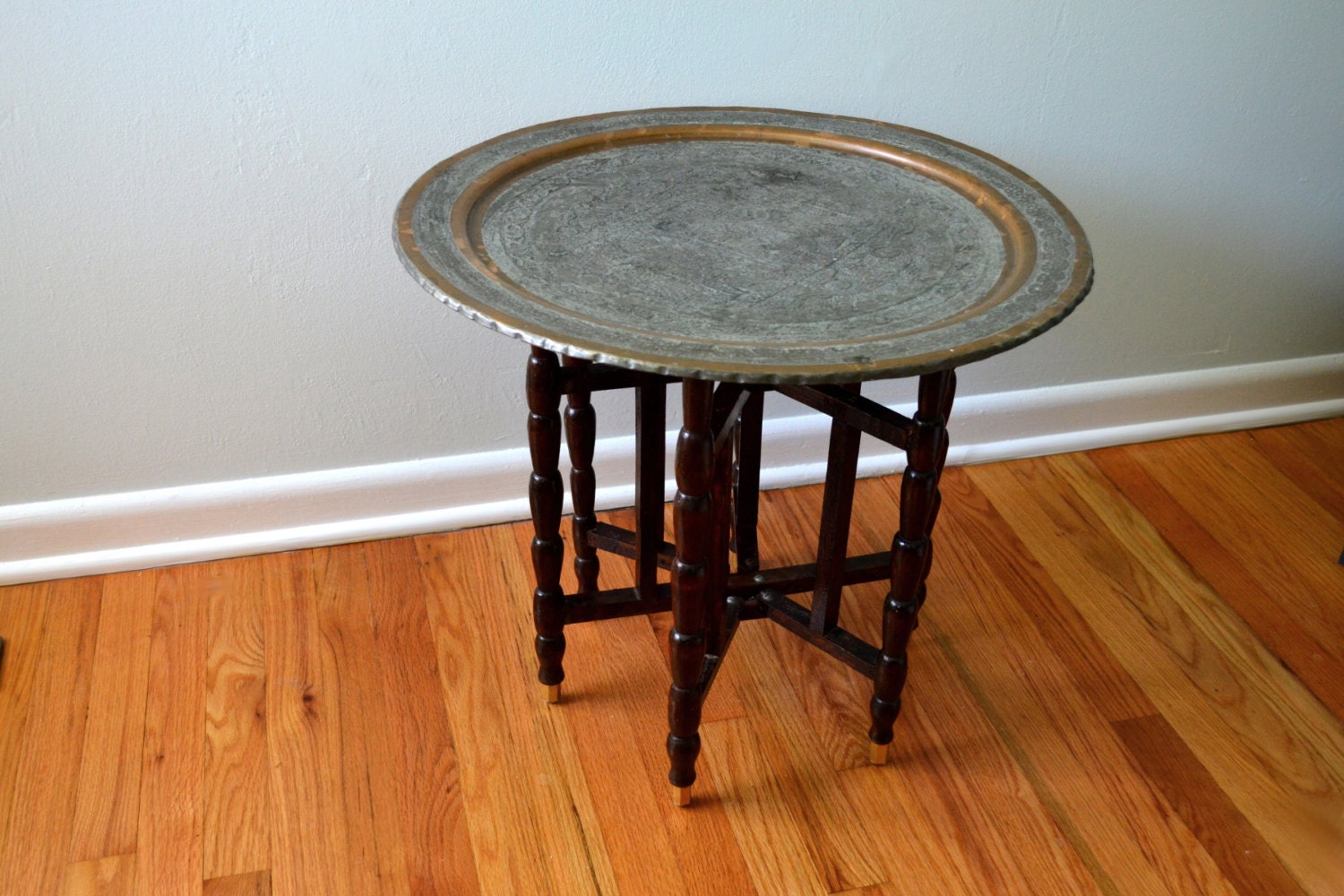 Vintage Moroccan Table Folding Metal Tray Side Table Mid