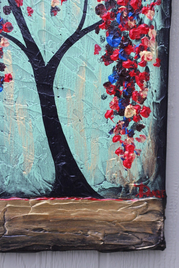 Red Tree original acrylic painting on canvas 10x20