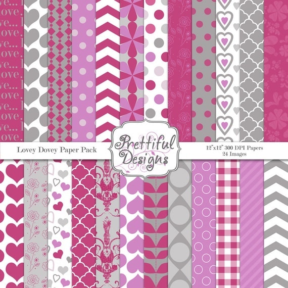 50% OFF SALE Digital Valentine Paper Pack - Personal and Commercial Use - Lovey Dovey (498) Il_570xn