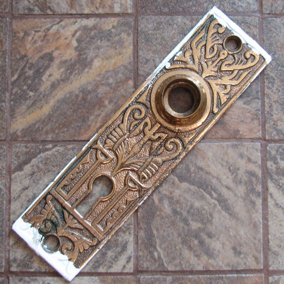 Vintage Door Plate Escutcheon Arts and Crafts Brass Finish