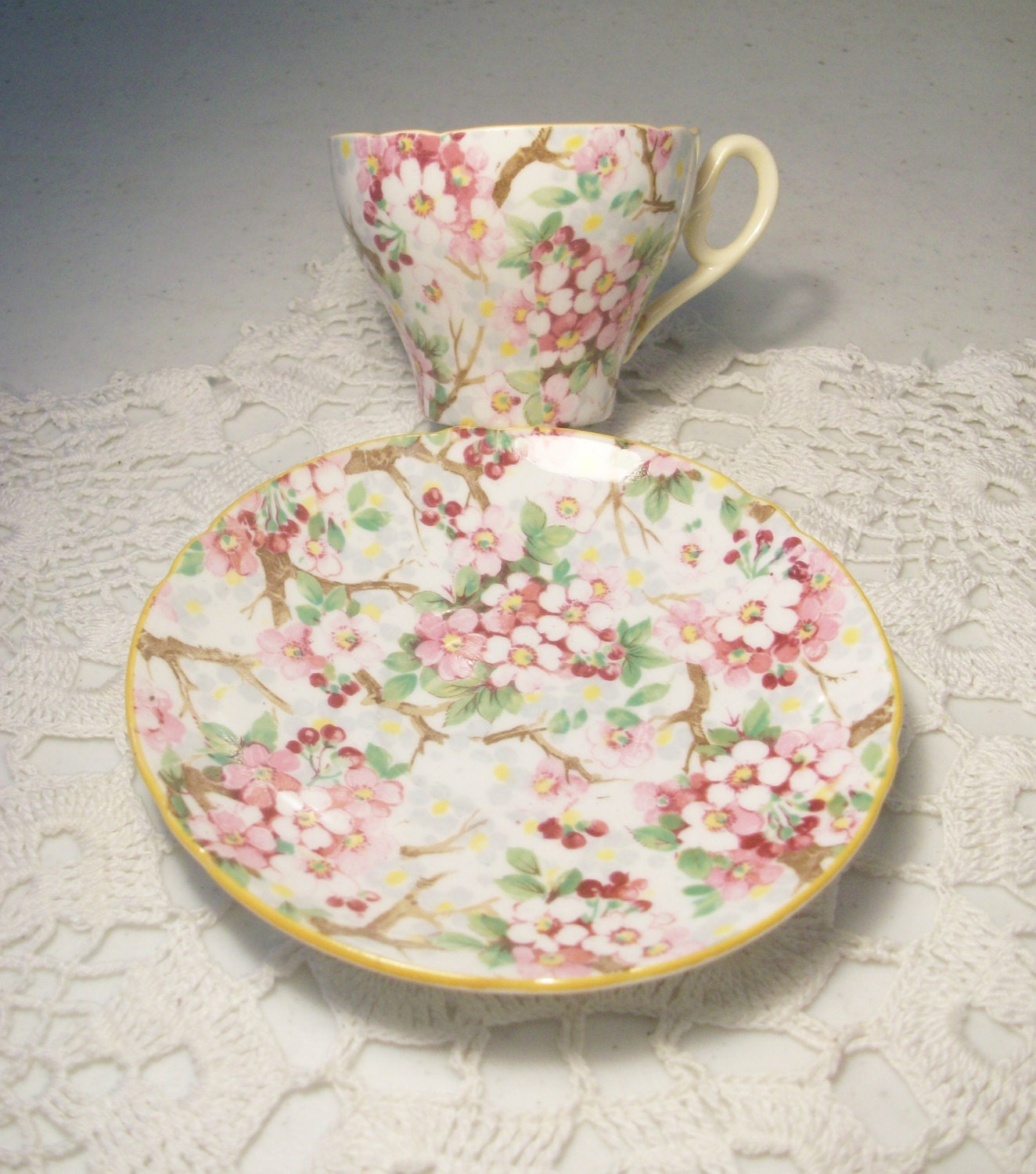 Shelley Chintz Maytime Tea Cup and Saucer Cherry Blossom