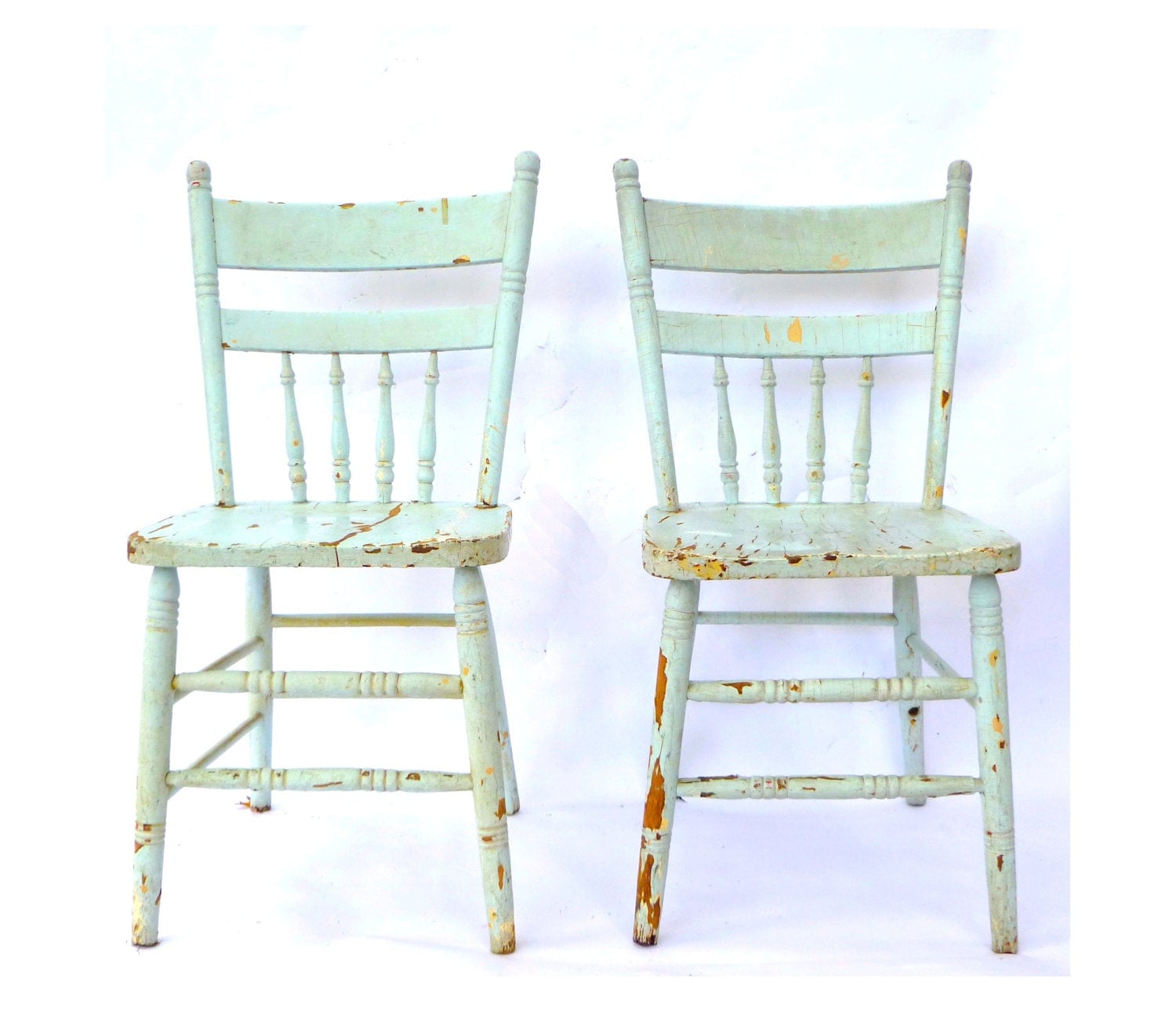 Vintage Blue Spindle Back Kitchen Chairs ... Pair Robins Egg