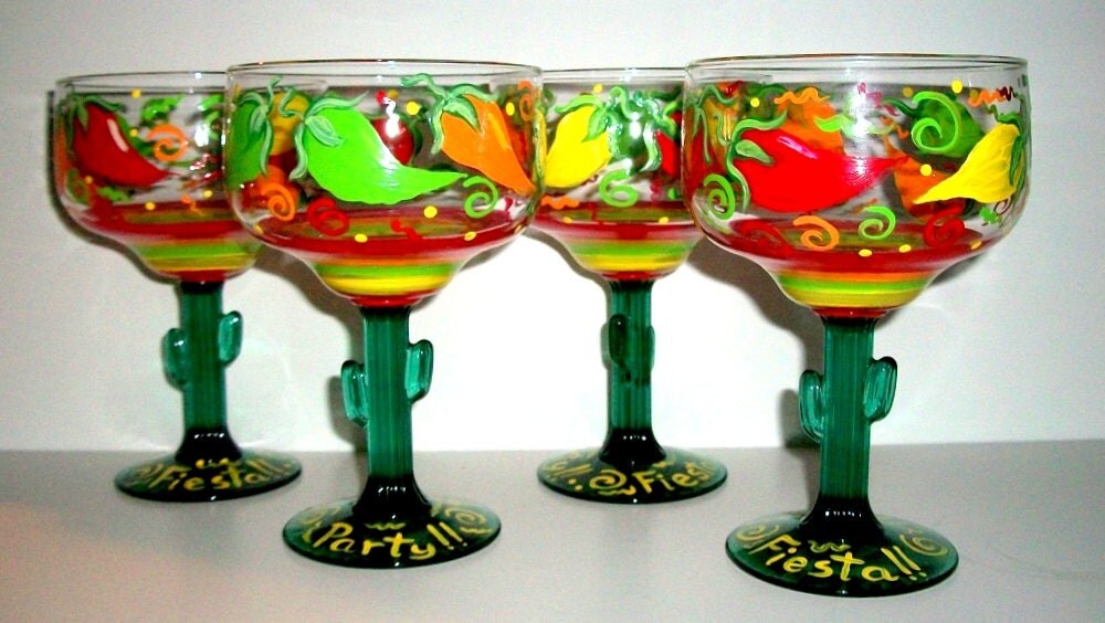 Margarita Glasses Hot Chili Peppers Swirls by SharonsCustomArtwork