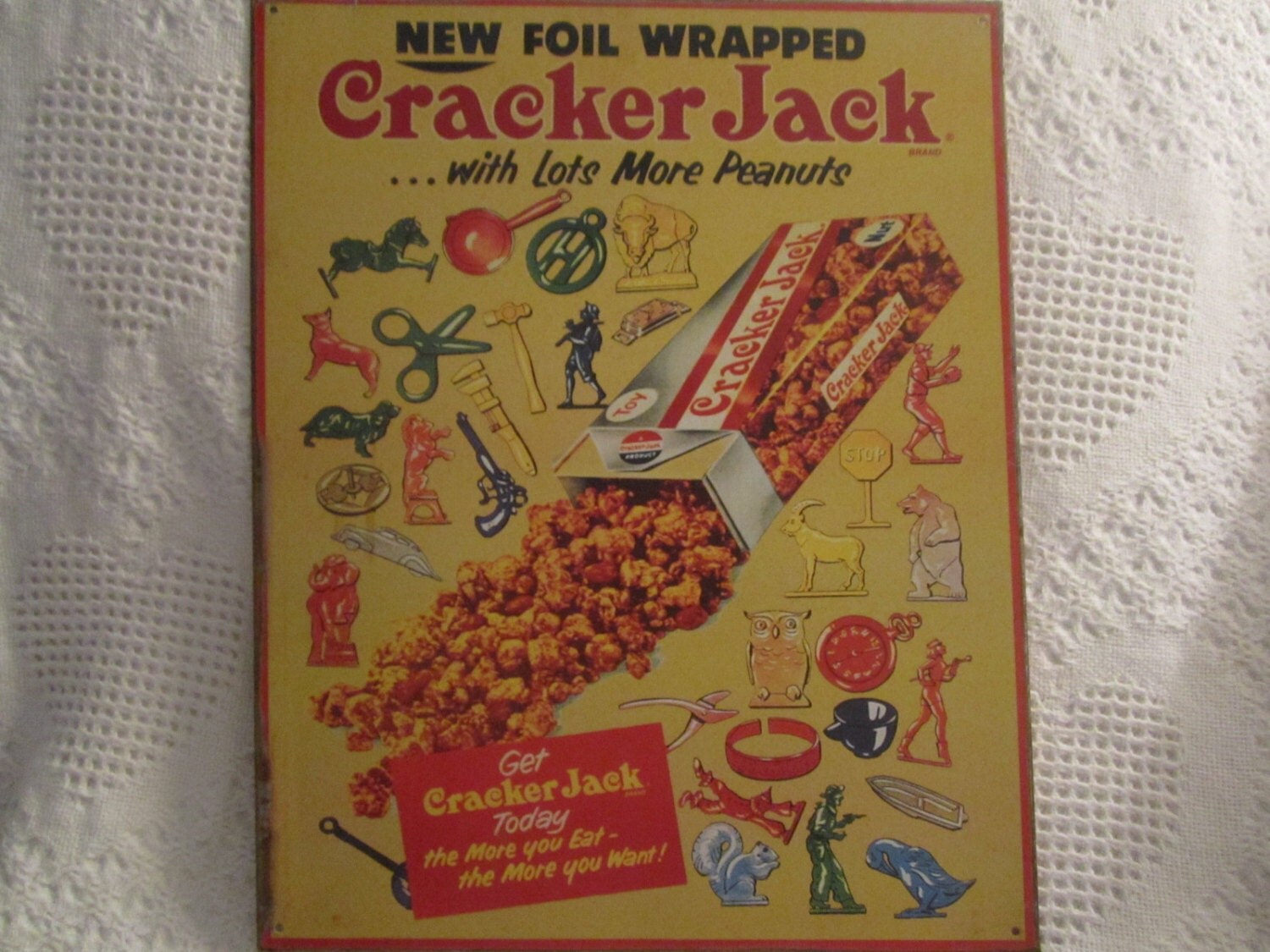 Vintage Cracker Jack Tin Sign Americana Advertising Toy