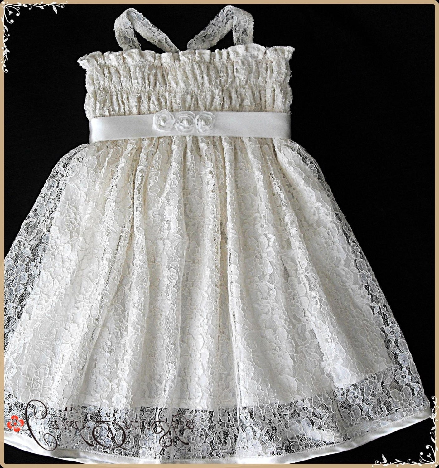 Ivory lace flower girl dress Ivory lace party dress for