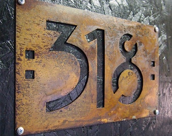CUSTOM Mini Mission Style House Numbers in Rusted Steel