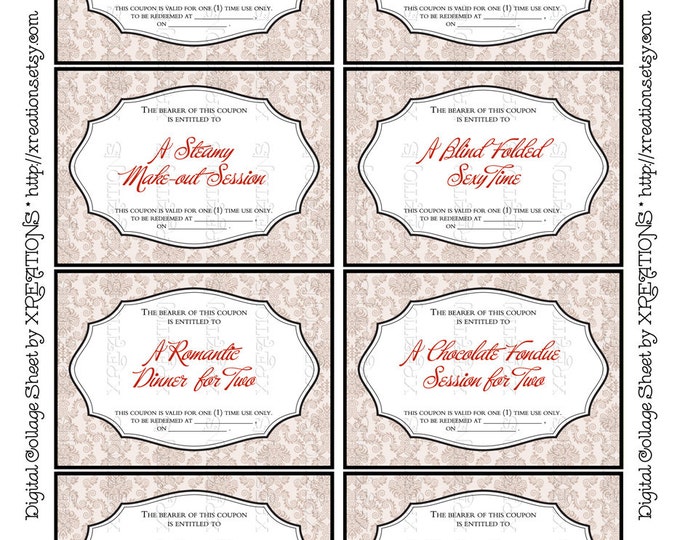 Hot and Sexy Love Coupons for your Husband Set-1, Wife, Partner, Boyfriend, Girlfriend perfect for Valentines in ATC / ACEO card size