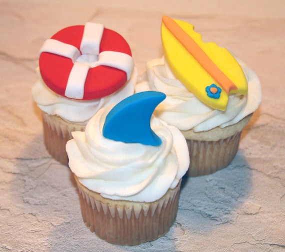 Fondant cupcake toppers Shark fin Beach Pool Party Fondant cupcake toppers Shark fin Beach Pool Party