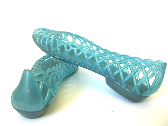 1980s Vintage Turquoise Blue Jelly Shoes Jellies