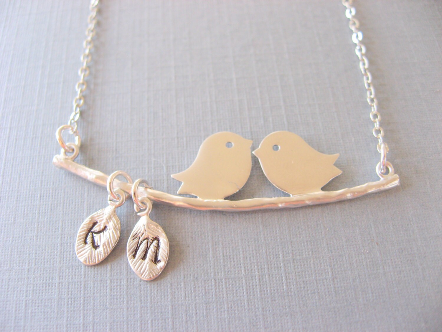 Personalized Necklace Silver Love Bird Necklace with Two
